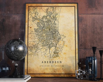 Aberdeen Vintage Map Print: Rustic City Wall Art