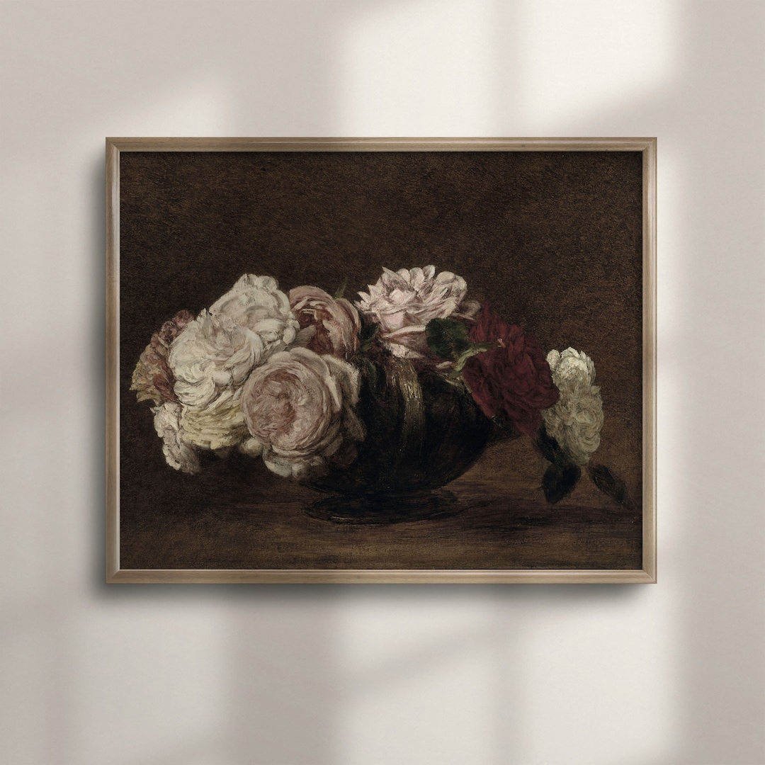 Vintage Rose Painting: Moody Floral Still Life Art Print - Etsy
