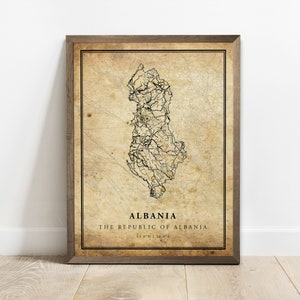 Impressão de pôster de mapa vintage da Albânia, arte de parede de mapa de estradas do país, impressão de mapa do país, impressões de país, C15-2