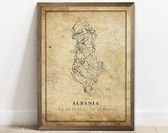 Albania vintage map poster print, country street road map wall art, country map print, country prints, C15-2