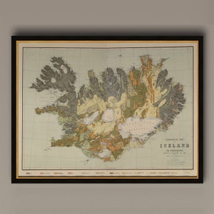 Mapa antigo da Islândia Islandia 1898 Mapa geológico, AM34