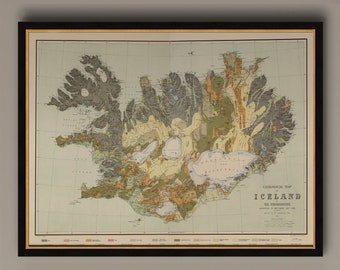 Old Map of Iceland islandia 1898 Geological map, AM34