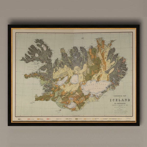 Old Map of Iceland islandia 1898 Geological map, AM34