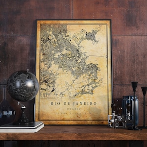 Rio de janeiro Vintage Karte Poster Wandkunst | Stadt Kunstwerk Druck | Antike, rustikale, alte Wohnkultur | Brasilien Drucke Geschenk | M724