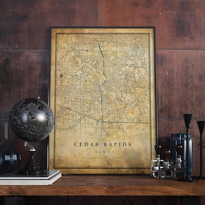 Póster de mapa vintage de Cedar Rapids, arte de pared, impresión de arte urbano, decoración del hogar antigua, rústica y de estilo antiguo, impresiones de Iowa, regalo, VM207