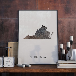 Virginia vintage style map print, Virginia map poster,  gift, Virginia wall art decor, map art, goft for nanny, VO53