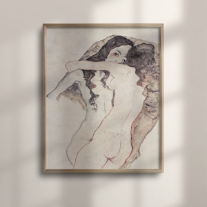 Egon Schiele Art Print: Two Women Embracing, Expressionism Poster