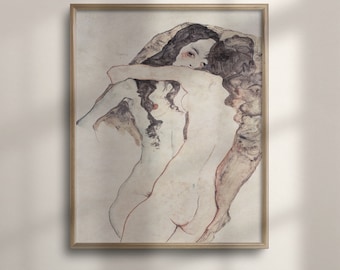 Egon Schiele Art Print: Two Women Embracing, Expressionism Poster