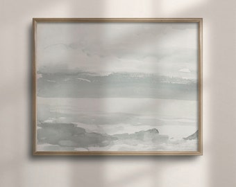 Antique Seascape Watercolor Painting: Moody Ocean Art