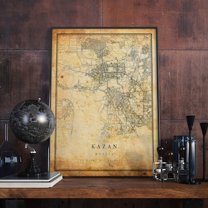 Kazan Vintage Map Poster Wall Art | City Artwork Print | Antique, rustic, old style Home Decor | Russia prints gift | M535