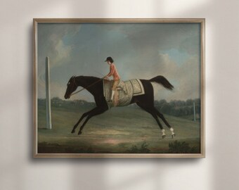 Antique Horse Racing Painting: Vintage Country Cottage Wall Art