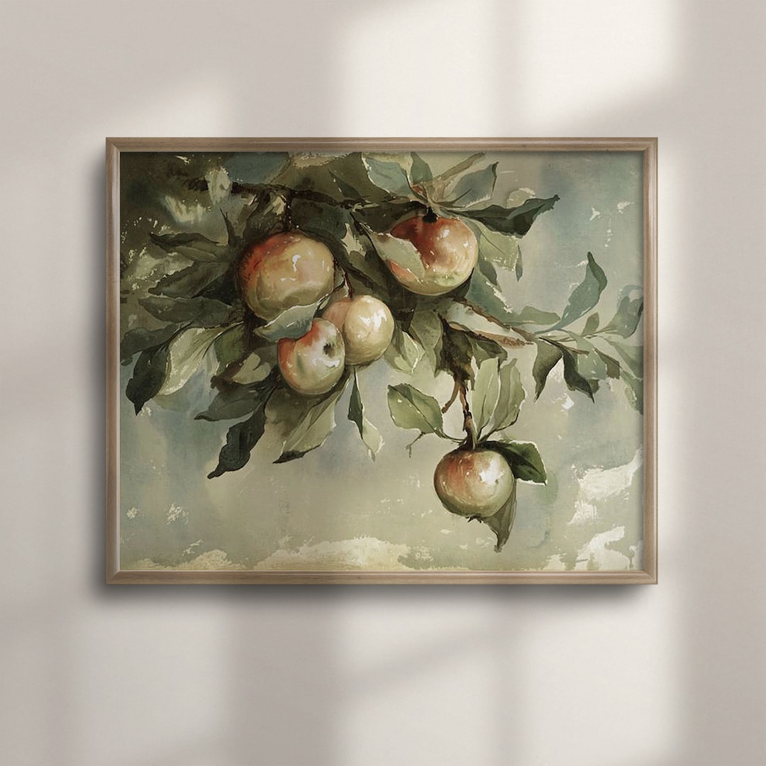 Vintage Apple Tree Painting: Rustic Farmhouse Kitchen Art - Etsy
