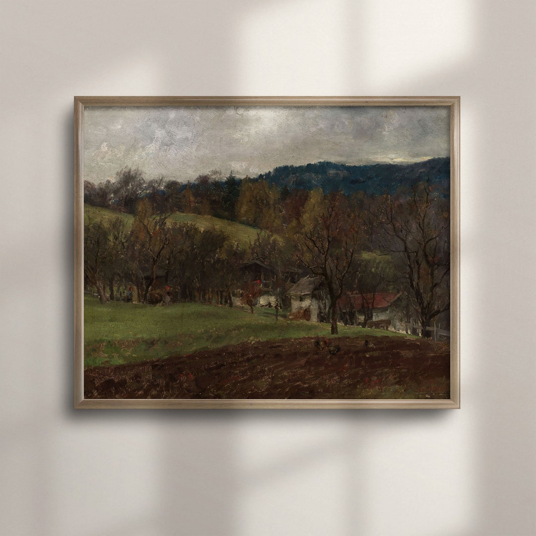 Rustic Autumn Landscape Oil Painting Print: Vintage Farmhouse Decor - Etsy