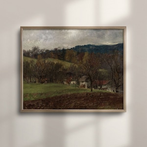 Rustikale Herbst Landschaft Ölgemälde Druck, Vintage Bauernhaus Wand Dekor, Natur inspirierte Erdtöne Kunst, Büro und Hütte Wand, C16-88