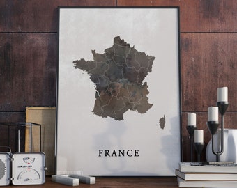 Vintage Style France Map Print: French Wall Art Decor