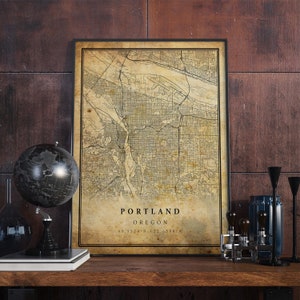 Portland Vintage Map Poster Wall Art | City Artwork Print | Antique, rustic, old style Home Decor | Oregon prints gift | VM26