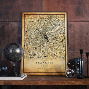 Shanghai Vintage Map Poster Wall Art | City Artwork Print | Antique, rustic, old style Home Decor | China prints gift | M684