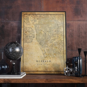 Buffalo Vintage Karte Poster Wandkunst | Kunstdruck | Antike, rustikale, alte Stil Wohnkultur | New York Druck Geschenk | VM81
