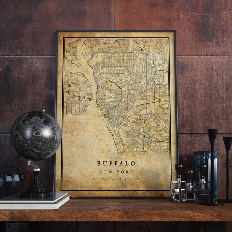 Buffalo Vintage Map Poster Wall Art City Artwork Print Etsy