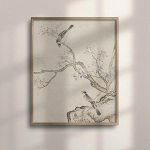 Chinoiserie Bird Art Print: Vintage Asian Botanical Wall Decor