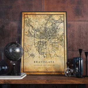 Bratislava Vintage Map Poster Wall Art | City Artwork Print | Antique, rustic, old style Home Decor | Slovak Republic prints gift | M591