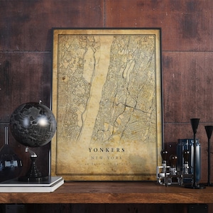 Yonkers Vintage Karte Poster Wandkunst | Kunstdruck | Antike, rustikale, alte Stil Wohnkultur | New York Druck Geschenk | VM113