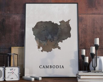 Cambodia vintage style map print, Cambodia map poster,  gift, Cambodia wall art decor, map decor, gift daughter, VO204