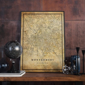 Montgomery Vintage Map Poster Wall Art / City Artwork Print / Antique, rustic, old style Home Decor / Alabama imprime regalo / VM115