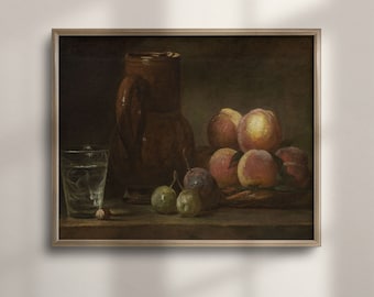 Vintage Fruit Still Life Oil Painting Print: Classic Kitchen Art