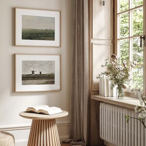 Vintage Dutch Windmill Art Print: Holland Countryside Landscape image 3