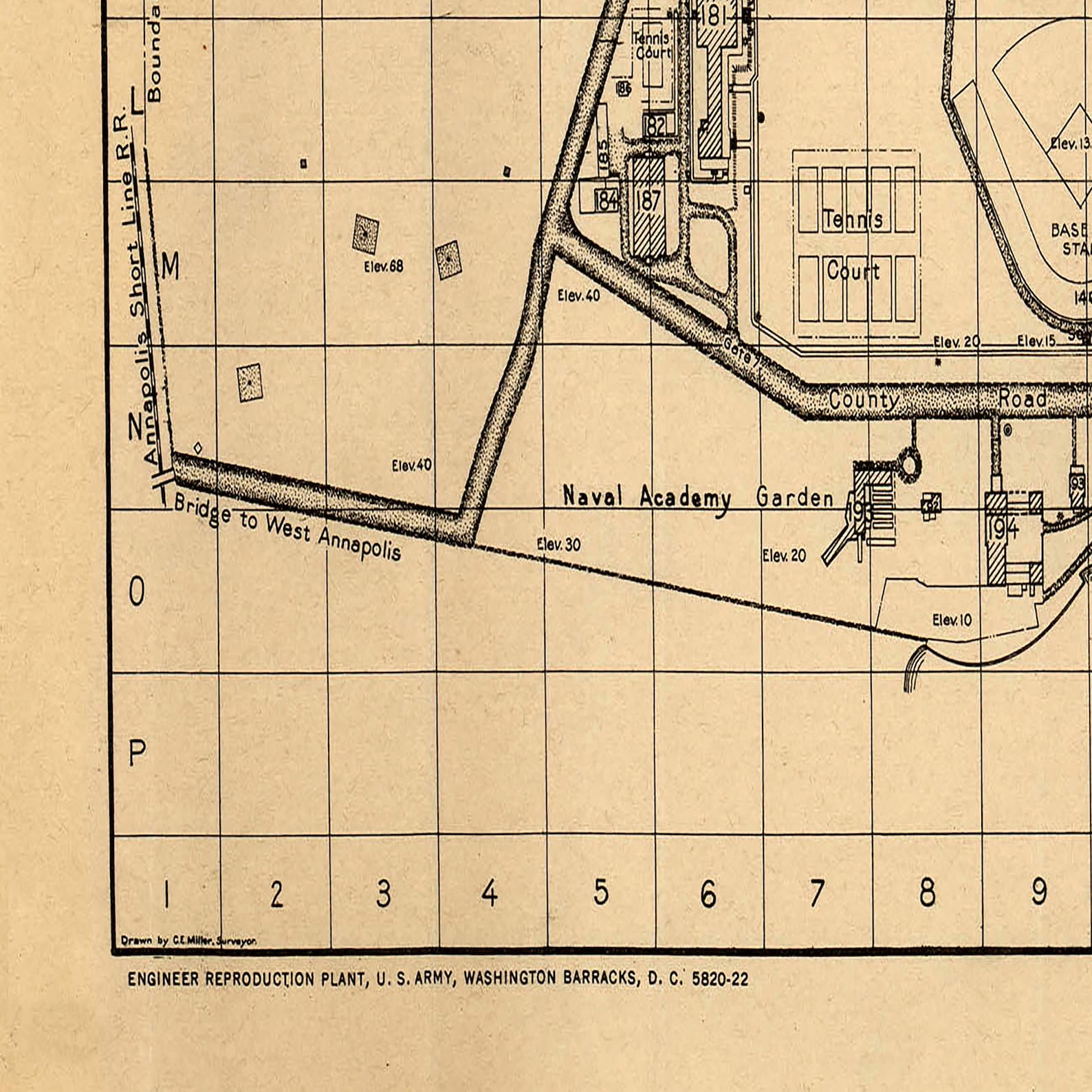 Map of US Naval Academy Annapolis, Maryland, 1924. Vintage Restoration Hardware Home Deco Style