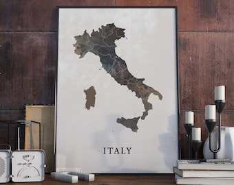 Vintage Style Italy Map Print: Italian Wall Art Decor