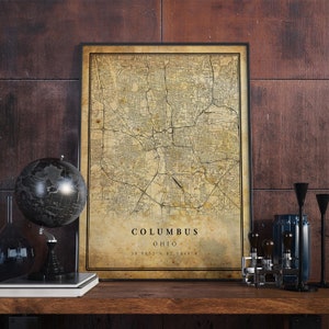 Columbus Vintage Map Poster Wall Art | City Artwork Print | Antique, rustic, old style Home Decor | Ohio prints gift | VM14