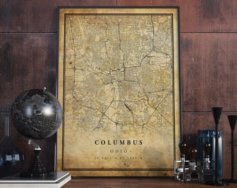 Columbus Ohio Vintage Map Print: Rustic City Wall Art