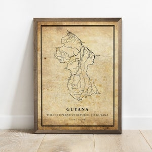 Guyana vintage kaart poster print, land straat wegenkaart kunst aan de muur, landkaart, landkaart, C15-50