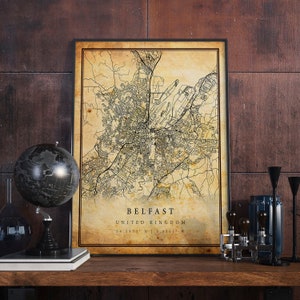 Belfast Vintage Karte Poster Wandkunst | Stadt Kunstwerk Druck | Antike, rustikale, alte Wohnkultur | Vereinigtes Königreich Drucke Geschenk | M485