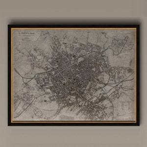 Birmingham Karte, Vintage Karte von Birmingham, England, Vintage Wandkunst, Wohnkultur, gerahmte Optionen verfügbar, Circa 19th C., AM63