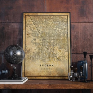 Tucson Vintage Map Poster Wall Art | City Artwork Print | Antique, rustic, old style Home Decor | Arizona prints gift | VM33