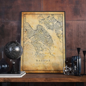 Halifax vintage kaart poster kunst aan de muur | Stadskunstwerk afdrukken | Antieke, rustieke, oude stijl Home Decor | Nova Scotia drukt cadeau af | M321