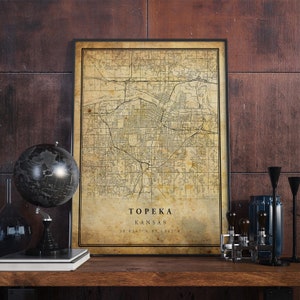 Póster de mapa vintage de Topeka, arte mural, impresión de arte urbano, decoración del hogar antigua, rústica y de estilo antiguo, impresiones de Kansas, regalo, VM217