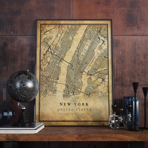 New York Vintage kaart poster kunst aan de muur | Stadskunstwerk afdrukken | Antieke, rustieke, oude stijl Home Decor | Verenigde Staten prenten cadeau | VM1