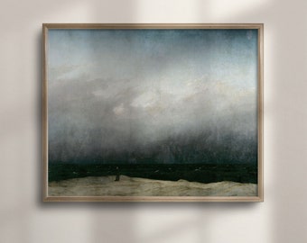 Vintage Moody Seascape Oil Painting: Coastal Beach Wall Art