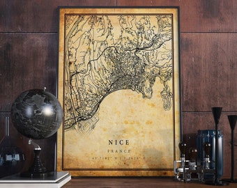 Vintage Nice Map Print: Rustic France City Wall Art