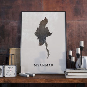 Vintage Style Myanmar Map Print: Travel Poster