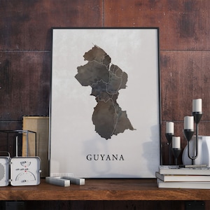 Guyana vintage style map print, Guyana map poster,  gift, Guyana wall art decor, map gifts, gift for women, VO129
