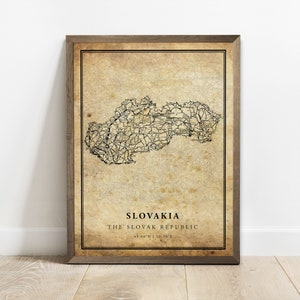 Slowakei Landkarte Vintage Karte Posterdruck, Land Straße Straßenkarte Wandkunst, Land Geschenke, Land Karte Druck, C15-112