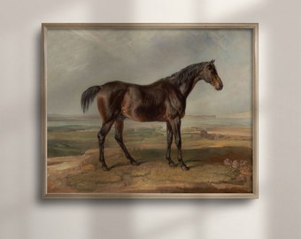 Vintage Horse Oil Painting: Equestrian Farmhouse Wall Art
