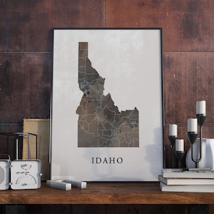 Vintage Style Idaho Map Print: State Wall Art Decor