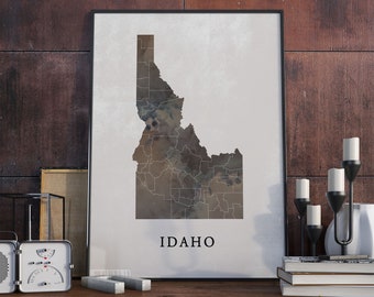 Vintage Style Idaho Map Print: State Wall Art Decor