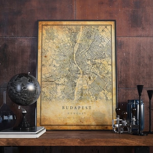 Budapest Vintage Map Poster Wall Art | City Artwork Print | Antique, rustic, old style Home Decor | Hungary prints gift | M525